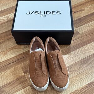 J/Slides Tan Embossed leather Slip-On Sneakers